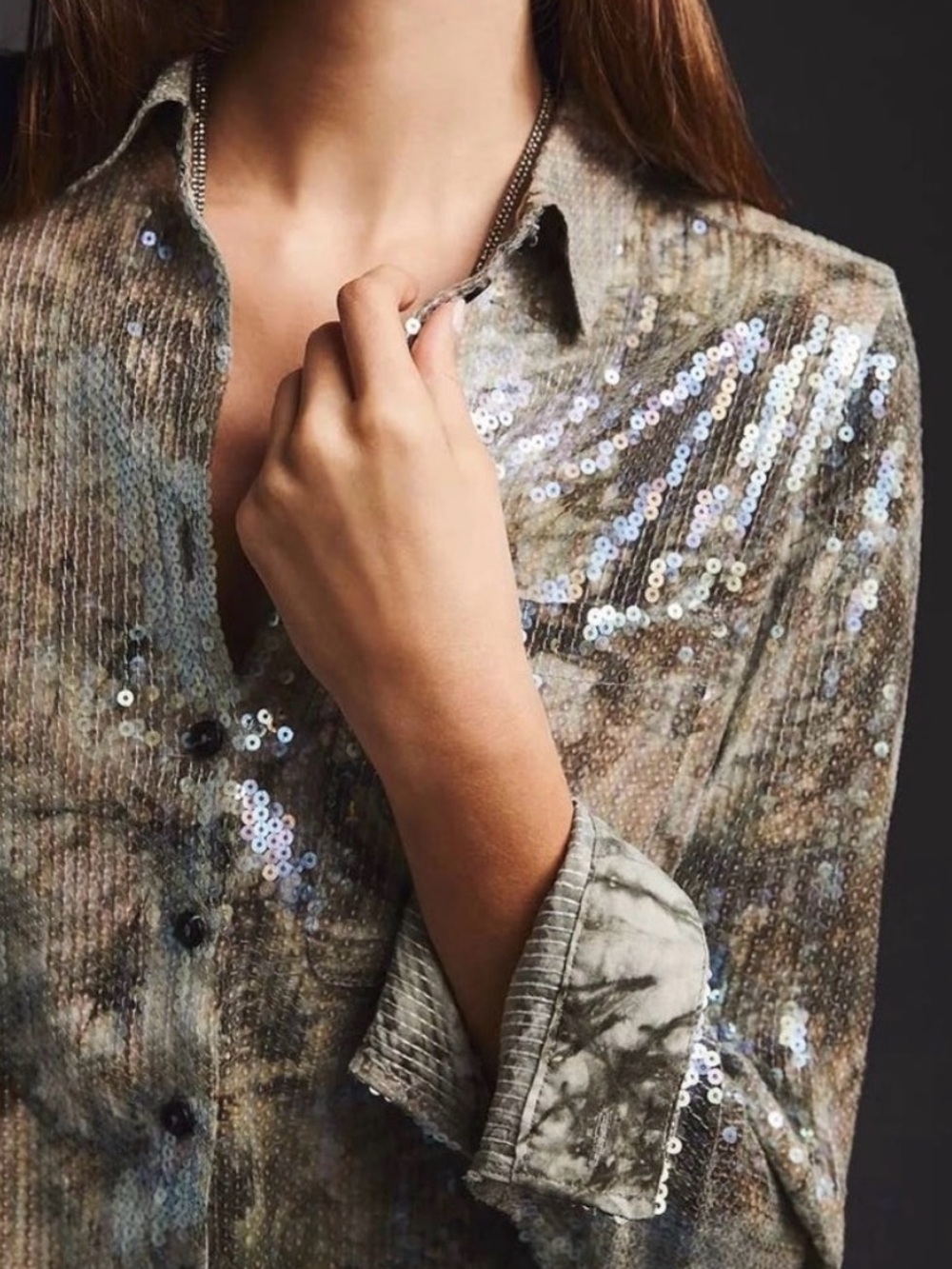 Pilcro Anthropologie Sunken sequined shirt in grey XSP